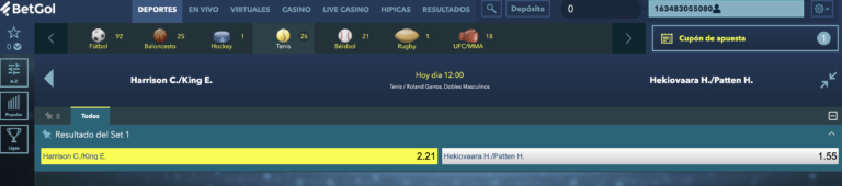 Partidos de tenis en Roland Garros con apuestas en vivo en BetGol